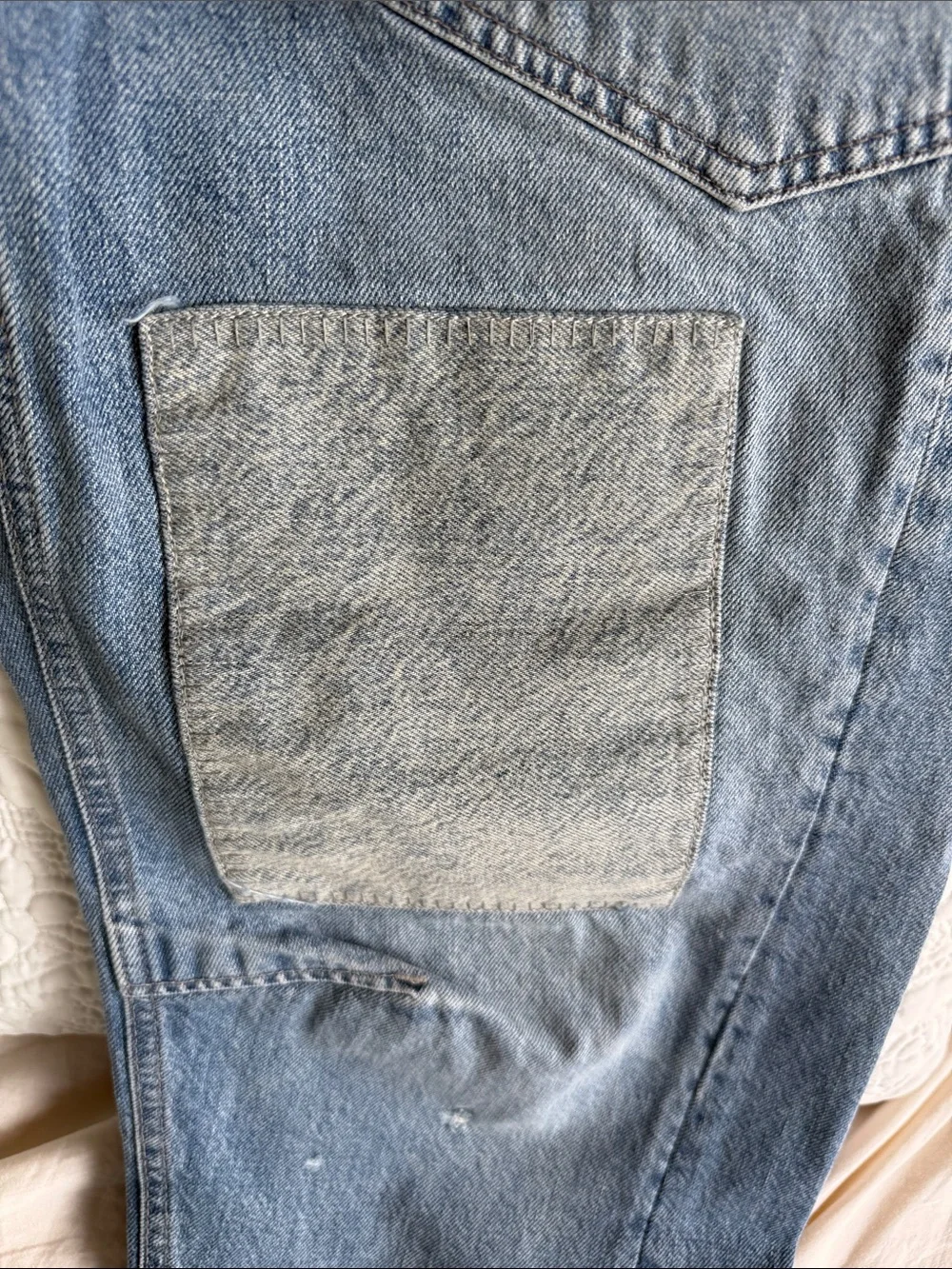 Light Blue Patchwork with Drawstring Waist we the Free barrel jeans